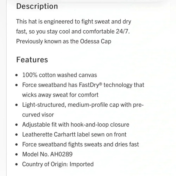 Carhartt Force Sweatband Canvas cap 100% cotton, fast dry, hook/loop,aged coral - Picture 3 of 3